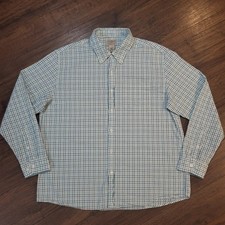 LL Bean Oxford Seersucker Shirt Mens L Blue Plaid Long Sleeve Organic Cotton