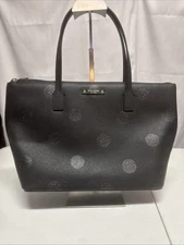 Kate Spade Hani Haven Lane Black With Glitter Dots Tote Zip Purse