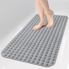 Non-Slip Bathtub Shower Mat with Suction Cups and Drain Holes, 35x16 Inch Grey