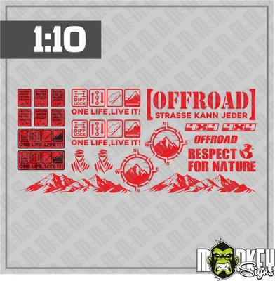 MONKEY SIGNS 21 teil. RC Crawler Offroad & Drifter Aufkleber Set 1:10 Sticker Modellbau rot