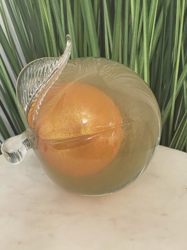 Vintage Barbini Murano Sommerso Gold Leaf Art Glass Apple Bookend Italy - Picture 6 of 9