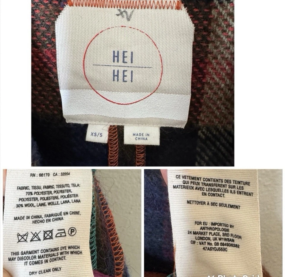 Chaqueta Anthropologie Hei Hei con flecos a cuadros para mujer XS/pequeña mezcla de lana colorida Foto 2 de 4
