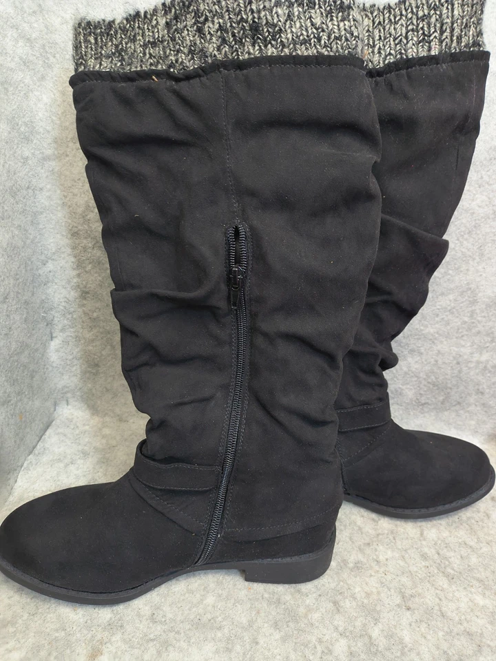 Womens 7 Zahine Flat Knee High Slouch Sweater Boots Black zip up - Image 3 of 4