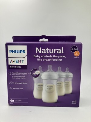 Philips Avent Natural Baby Bottles Medium Flow 3 Nipple 9oz 4-Pack Clear