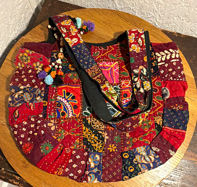 Tribe Azure Patchwork Quilted Shoulder Bag Zip Top Lined Pockets Large