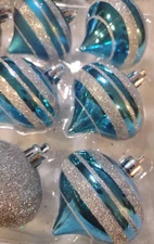 Vickerman Onion Ornaments Turquoise Silver Glitter 2.5” Shatterproof Set 17