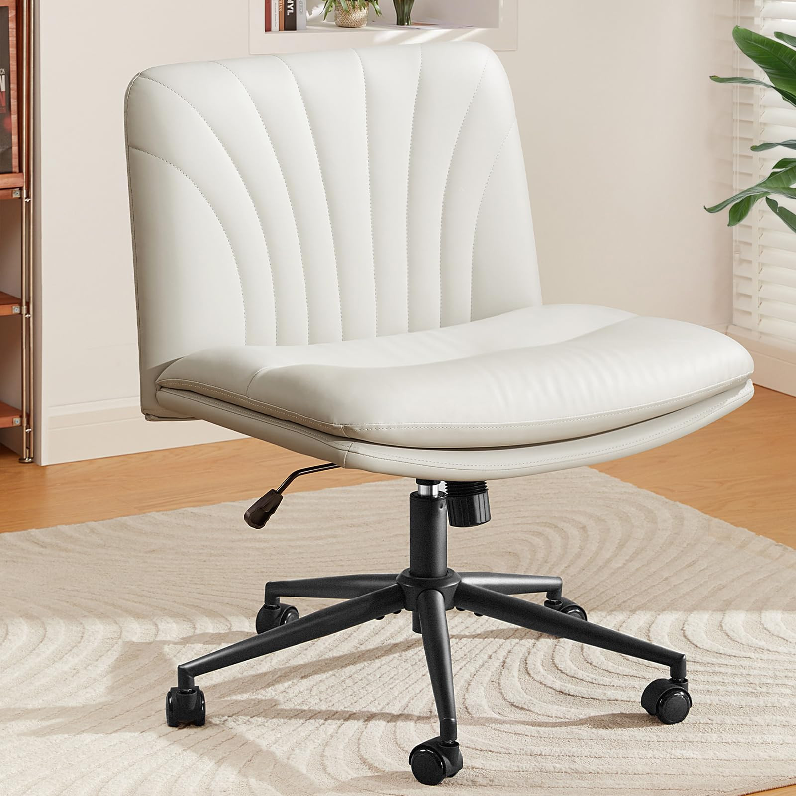Criss Cross PU Leather Office Chair with Wheels and Wide Armrests