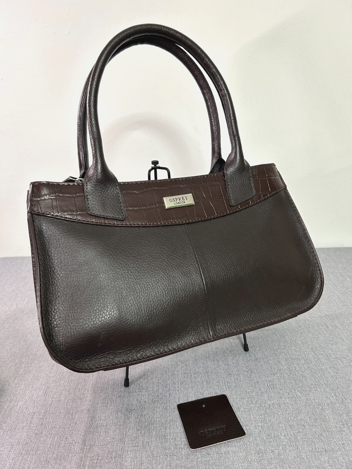 OSPREY LONDON MINSTER Grab BAG Chocolate Brown Genuine Leather Croc Trim-RRP£155 image 2