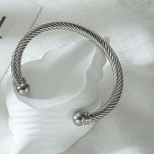 Men's 316L Stainless Steel Open Bangle Twisted Fashion Chunky Cuff Bracelet Gift