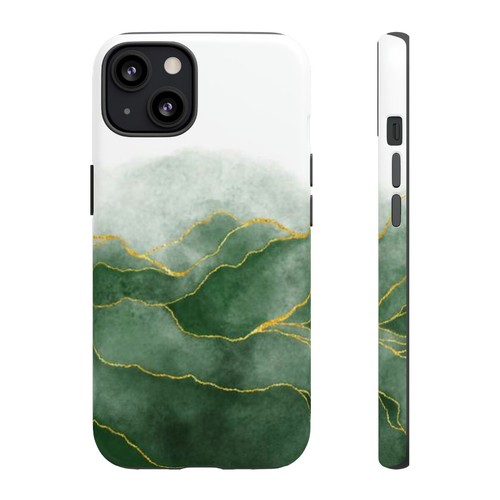 Green Watercolor Phone Case, Marbled Style Print, Shades, Gold, White, Luxury - 第 17/48 張圖片