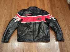 First Racing Red & Black Leather Motorcycle Jacket Size L