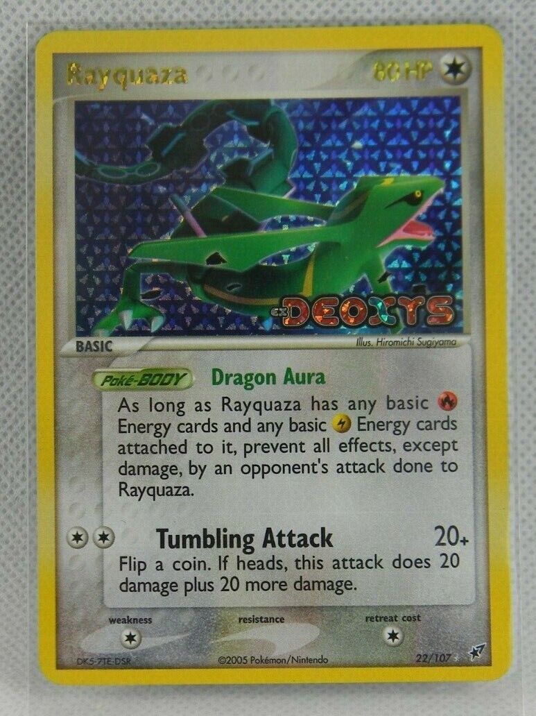 Pokemon EX Deoxys Shiny Rayquaza 107/107. My favorite and most prized card  I've collected.