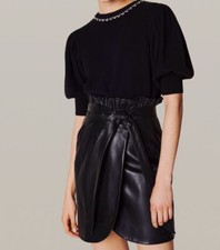 $494 Ba&sh Women Black Leather High Tie Waist...