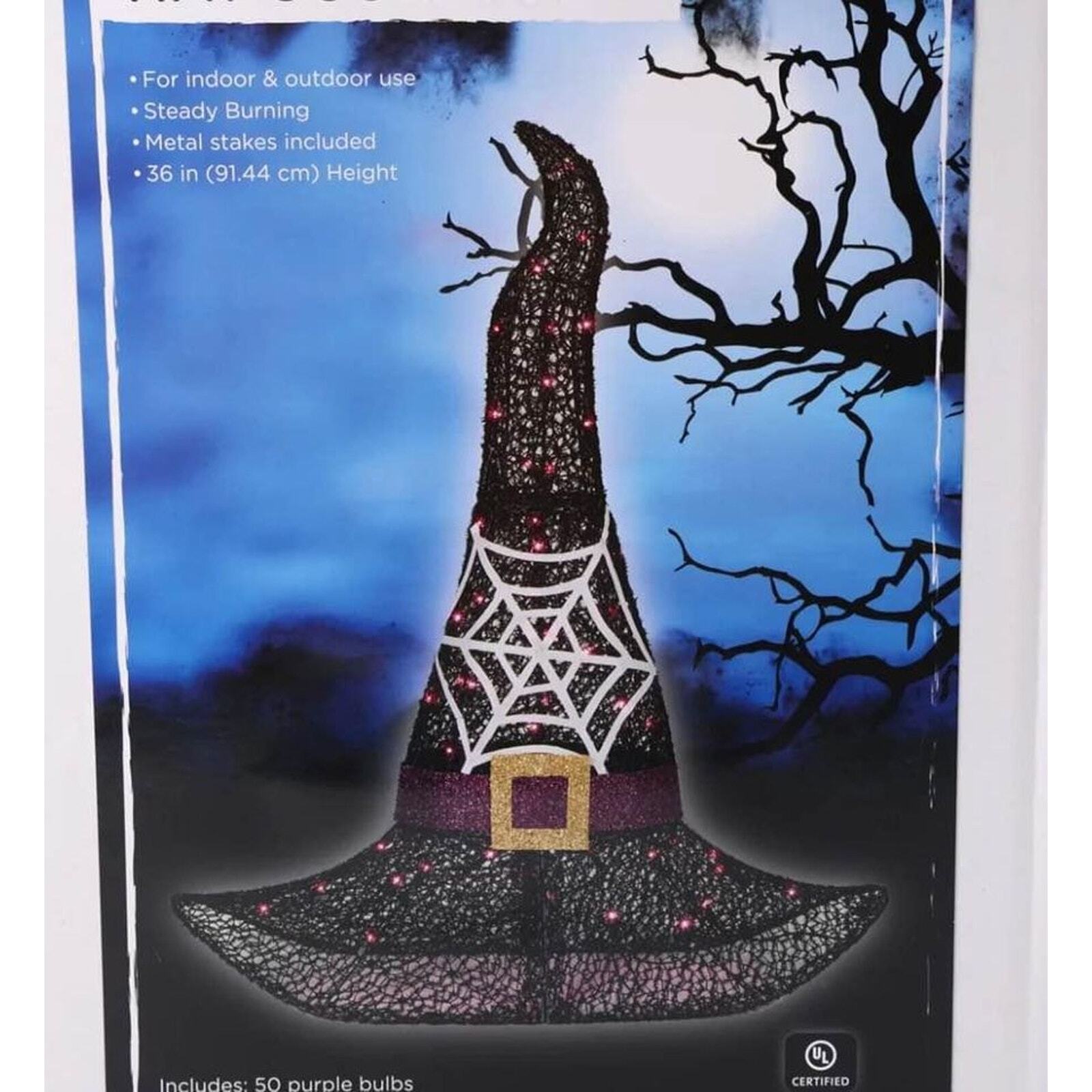 HALLOWEEN WITCH HAT DECOR LIGHTED 36” NEW IN BOX