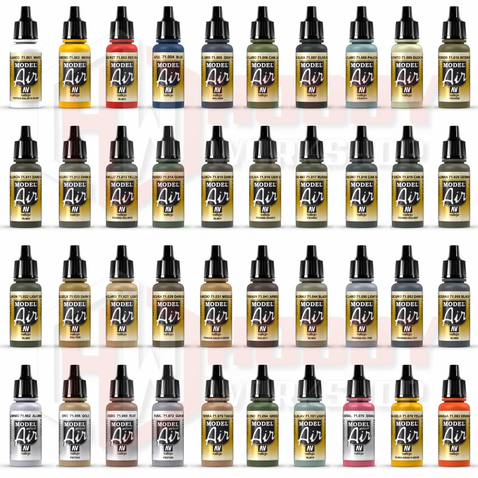 Vallejo Model Air War Paints Acrylic Airbrush Colours Full Set Spray 17ml Bottle