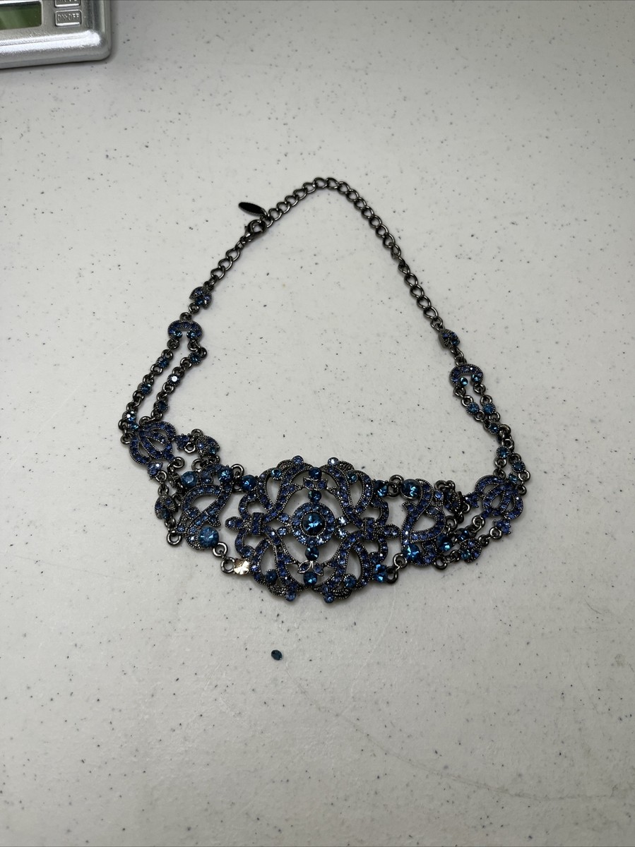 Jw1 Volm TM Black With Blue stone Statement Necklace D19 UK