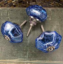 Antique Metal Drawer Pull Blue Glass Mercury Dresser Door Kitchen Knob