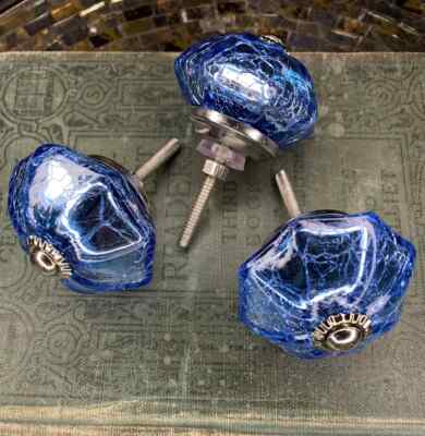 Antique Metal Drawer Pull Blue Glass Mercury Dresser Door Kitchen Knob |  eBay