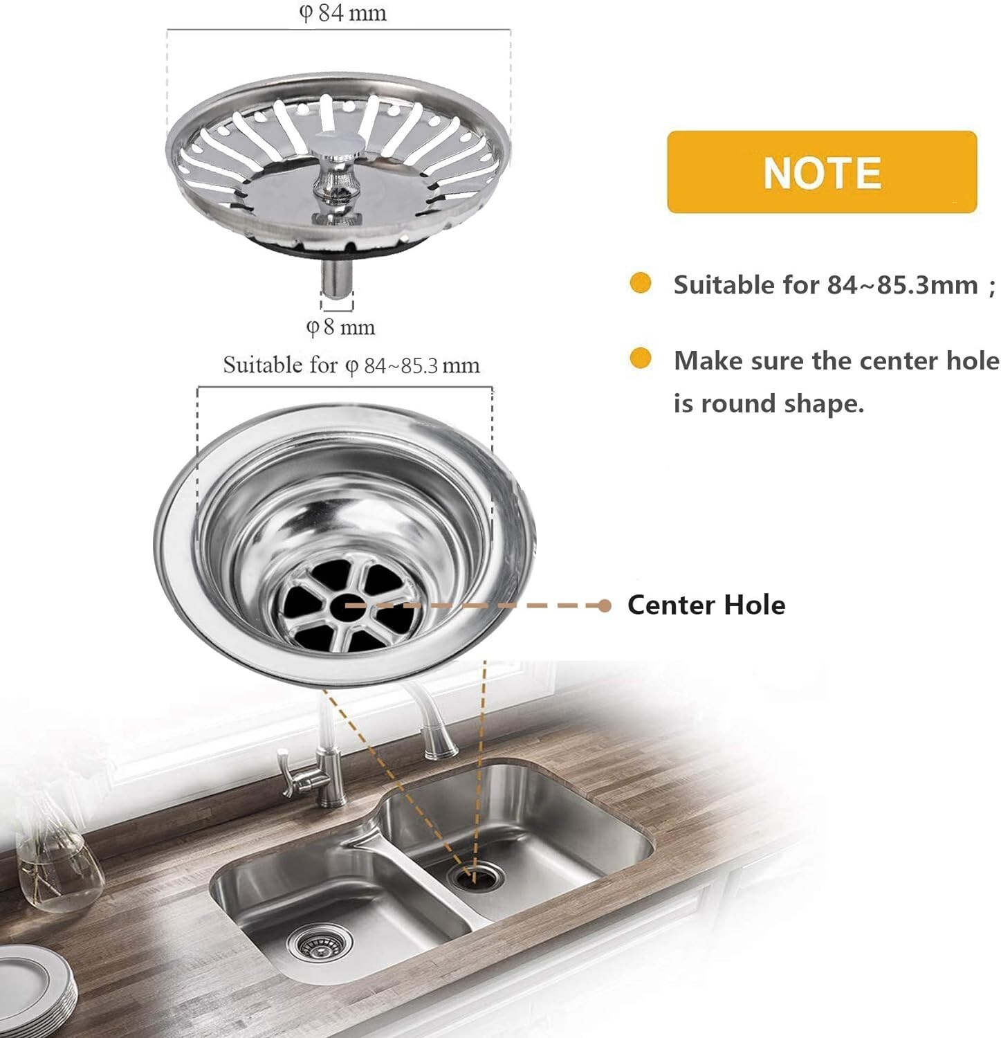 Premium Kitchen Sink Plug Strainer Replacemen 84mm Stainless Steel Sink