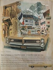 1964 Pontiac Grand Prix PRINT AD France French Alps Vacation Wide-Track VTG 60s