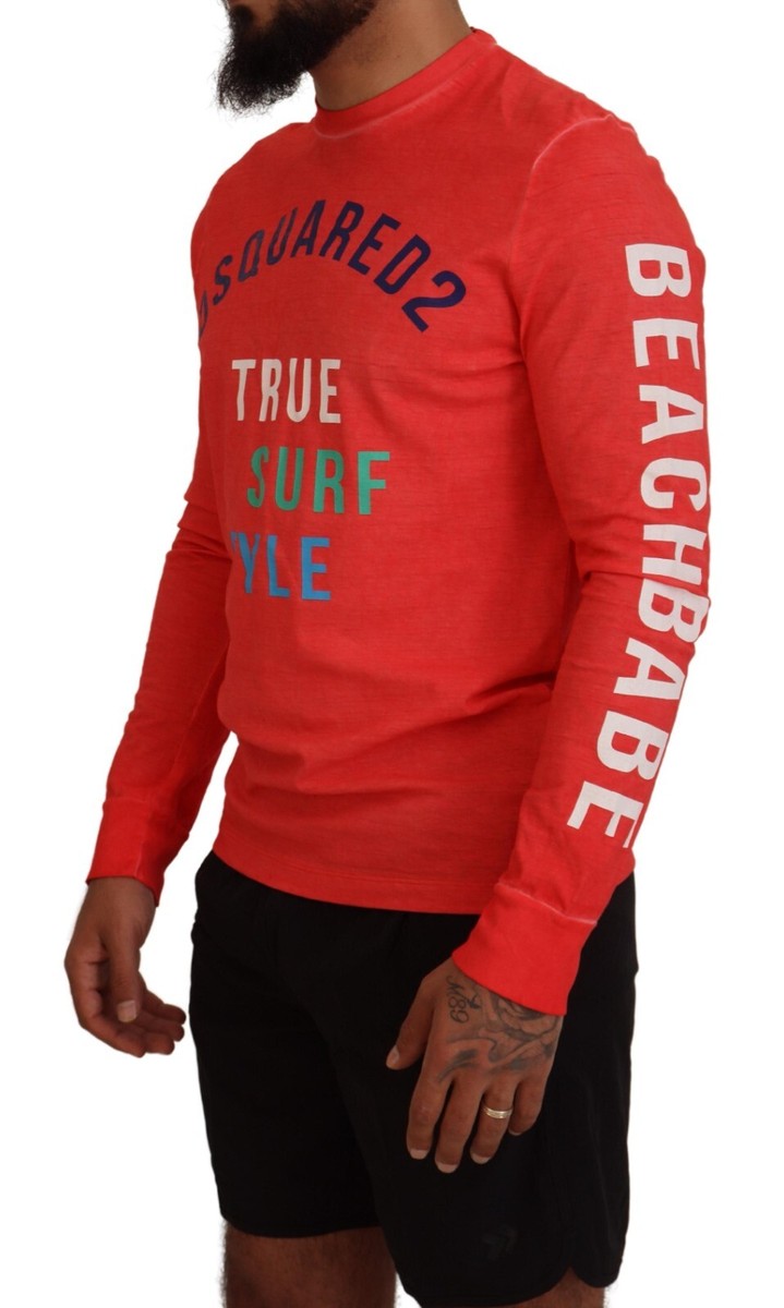 大人気★DSQUARED2 DSQ2 SURF FIT T-SHIRT Tシャツ ロンT DSQUARED2 T-shirt Orange Colorful Print Long Sleeves Top Men