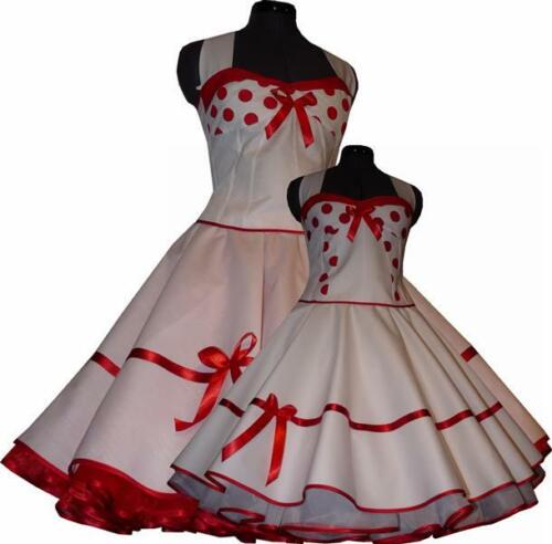 50er Jahre Brautkleid Petticoat Kleid weiß Korsage rote oder schwarze  Punkte