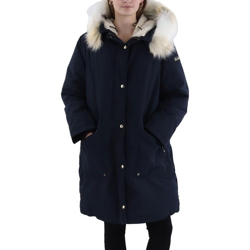 Sam Edelman Womens Navy Down Hooded Long Parka Coat Outerwear XL BHFO