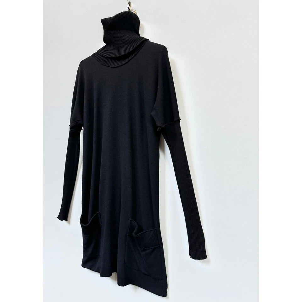 100% Auth Dolce & Gabbana Black Rayon Wool Turtleneck Mini Sheath Dress 46 S/M - Image 3 of 4