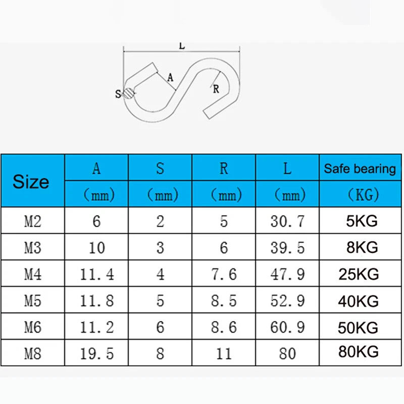 1-50pcs Stainless Steel S Hook Hanging Clothes Hats And Kitchenware m2-m8 - Image 3 of 4