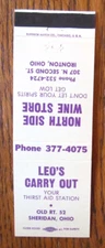 SHERIDAN & IRONTON, OHIO MATCHBOOK COVER: LEO'S CARRY OUT MATCHCOVER -D