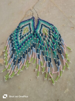 Tribal Earrings Native Large Boho American Seed Beads Handmade Earring