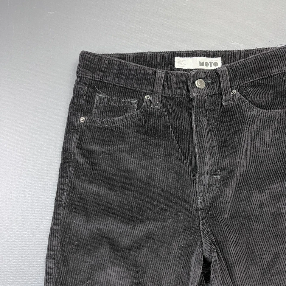 Calça de veludo feminina Topshop Moto W28 L30 preta cintura alta afunilada vintage Y2K - Imagem 2 de 4