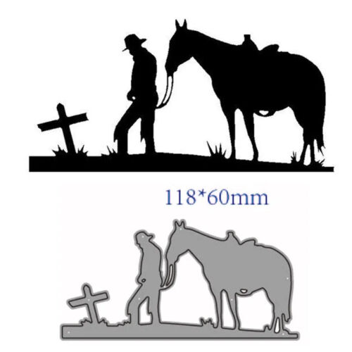 Croix de deuil cheval de cow-boy pierre tombale coupe métal matrices album carte artisanat - Photo 1/1