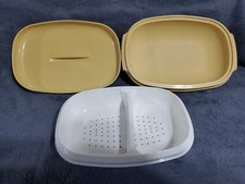 VTG Tupperware 4 Piece Veggie Rice Steamer Yellow Gold 1275-7 1273-3 1274-8 