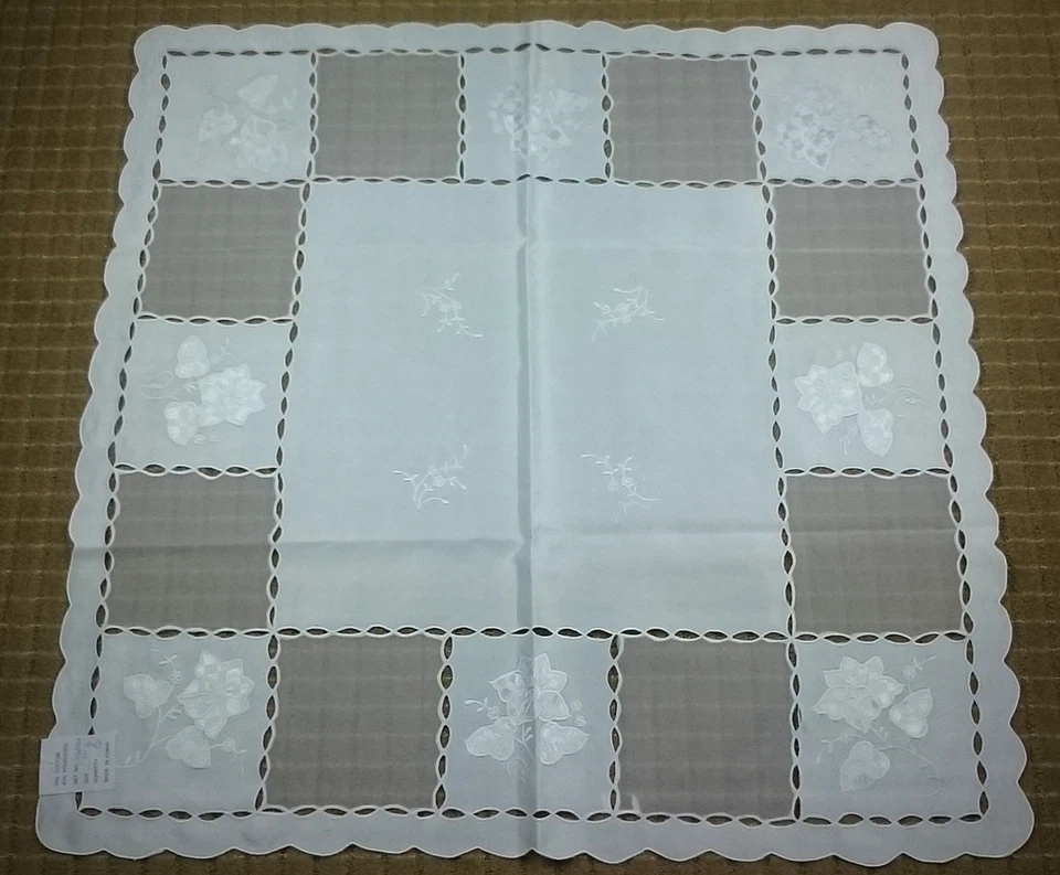 Embroidered 42" Square Embroidery Fabric Tablecloth White Wedding Bridal Events - Image 2 of 4
