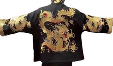Mens Dragon Pattern Embroidered Robe Chinese Costume Hanfu Coat Jacket Unisex