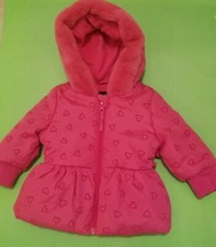 Rothschild Girl's Size 12 Mths Pink Heart Hooded Faux Fur Trimmed Jacket Coat
