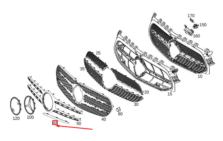 MERCEDES-BENZ B W247 Kühlergrill links obere Zierleiste A2478881500