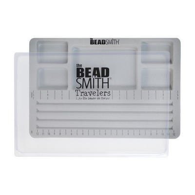 The Beadsmith Mini Bead Board - Grey Flocked, 4 Straight Channels, 5 Recessed Co
