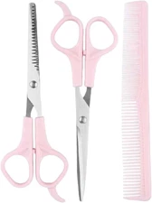 Scissor Pink Stainless Steel Hair Cutting Shears Set 6.7Inch Shear Thinning Comb
