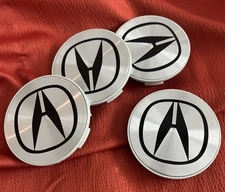 4 ACURA 69mm Silver Wheel Center Caps Black Emblem Fits TL MDX RL RDX TSX