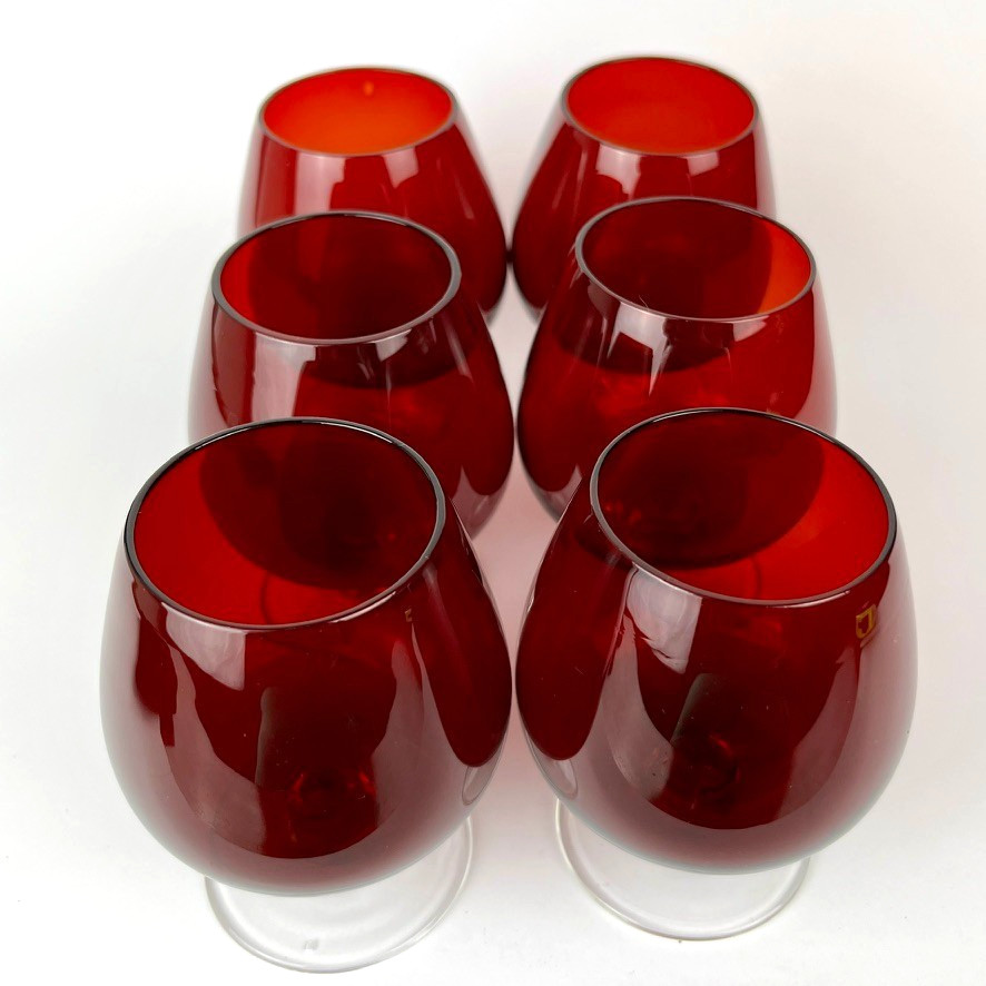 Vintage Bohemia Ruby Red Crystal Brandy Glasses Set of 6 Czech Crystal Goblets image 6