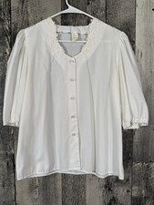 Vtg 80 s Square Dance White Lace Ruffled Blouse MALCO MODES Rockabilly Swing S