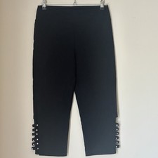 Joseph Ribkoff Trousers Size 10 Cropped Black Rhinestone Side Cut Out Stretch