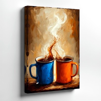 Wall Art Coffee Mug Painting Blue Orange Cups Kitchen Cafe Decor Print 8x10