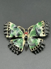 Green And Black Gold Tone Butterfly Brooch