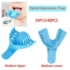 24pcs 48pcs Dental Impression Trays Material Plastic Denture Medium Upper/Lower