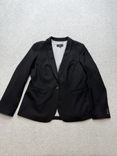 J Crew Womens Blazer Size 8 Black Wool Blend Single Button Striped Lining FA18