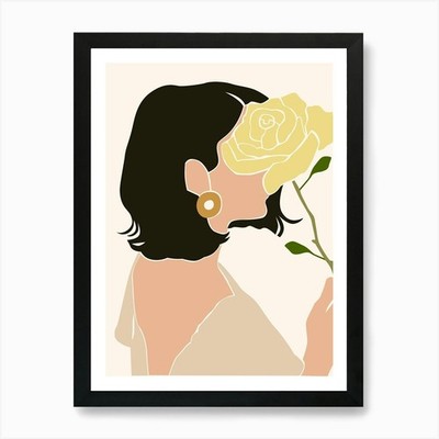 Frau Handzeichnung Boho minimalistisch gerahmtes Wandbild Poster Leinwanddruck Bild