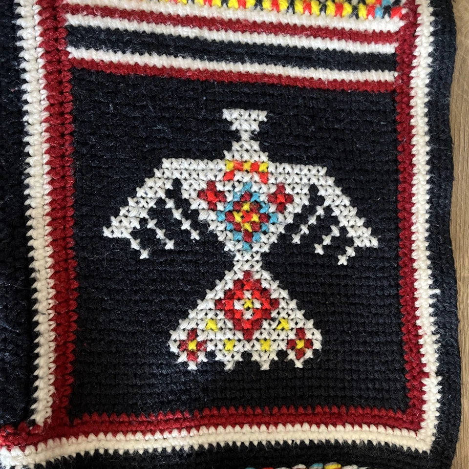 Manta afgana hecha a mano de ganchillo indio nativo americano vintage occidental Foto 4 de 4